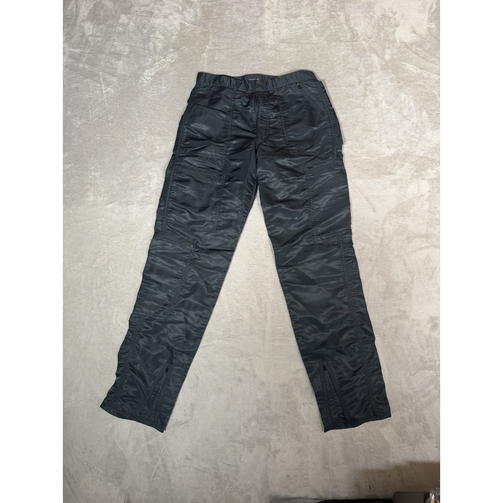 Vintage 80s Bugle Boy Countdown Parachute Pants 32L Black Nylon Zipper Cargo